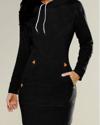 Leisure Long Sleeves Black Cotton Hoodies