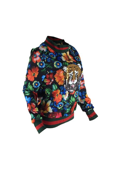 Leisure Round Neck Floral Printed Polyester Pullovers