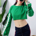 Leisure Round Neck Long Sleeves Lace-up Hollow-out Green Polyester Pullovers