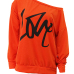 Leisure Round Neck Long Sleeves Letters Printing Orange Cotton Pullover