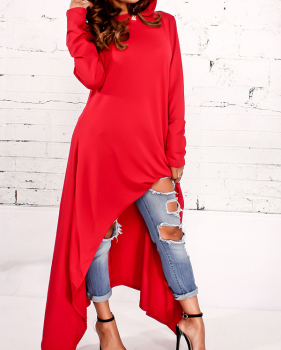 Leisure Round Neck Long Sleeves Red Cotton Blends Pullovers 