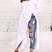 Leisure Round Neck Long Sleeves White Cotton Blends Pullovers 