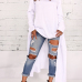 Leisure Round Neck Long Sleeves White Cotton Blends Pullovers 