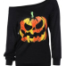 Leisure Round Neck Pumpkin Printing Black Cotton Pullovers(Halloween)