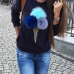 Likable Round Neck Long Sleeves Cone Printed Blue Cotton Hoodies