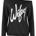 Trendy Dew Shoulder Letters Printed Black Cotton Blends Pullovers