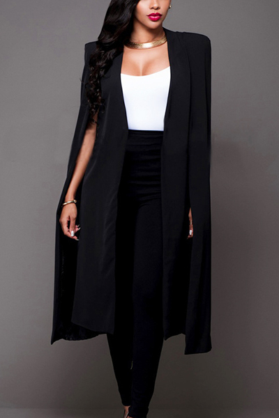 Euramerican Cloak Design Black Healthy Fabric Long Trench Coats