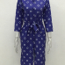 Trendy  Turndown Collar Three Quarter Sleeves Polka Dots Printed Blue Polyester Trench Coats