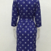 Trendy  Turndown Collar Three Quarter Sleeves Polka Dots Printed Blue Polyester Trench Coats