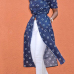 Trendy  Turndown Collar Three Quarter Sleeves Polka Dots Printed Blue Polyester Trench Coats