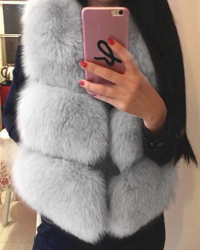  Euramerican V Neck Fur Design Grey Waistcoats