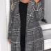  Fashionable Turndown Collar Plaids Design Grey Cotton Long Wool Coat(With Belt)