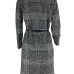  Fashionable Turndown Collar Plaids Design Grey Cotton Long Wool Coat(With Belt)