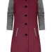  Stylish Turndown Collar Patchwork Wine+Grey Polyester Coat