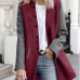  Stylish Turndown Collar Patchwork Wine+Grey Polyester Coat