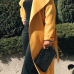  Trendy Turndown Collar Long Sleeves Yellow Cotton Long Wool Coat