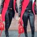 Trendy Turndown Collar Long Sleeves Zipper Design Patchwork Red Long Wool Coat