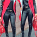 Trendy Turndown Collar Long Sleeves Zipper Design Patchwork Red Long Wool Coat