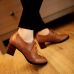 Fashion Round Toe Chunky Mid Heel Lace Up Ankle Brown PU Cavalier Boots