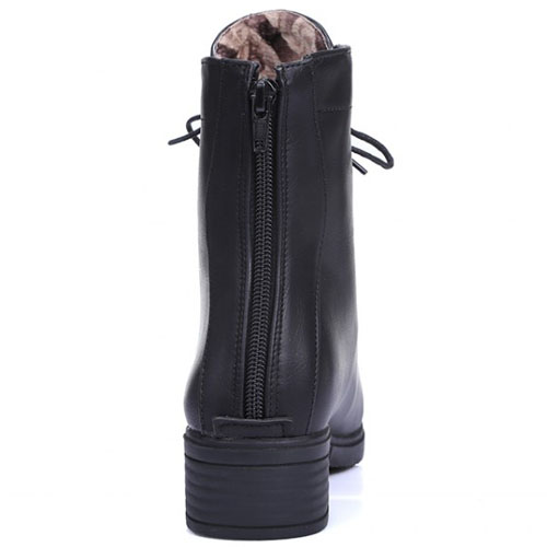 Spring Autumn Fashion Round Toe Lace-up Chunky Mid Heel Black PU Ankle Martens Boots