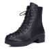 Spring Autumn Fashion Round Toe Lace-up Chunky Mid Heel Black PU Ankle Martens Boots