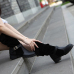 Spring Autumn  Round Toe Flat Mid Heel Black PU Slip On Mid Calf Buckle Cavalier Boots