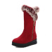 Stylish Round Toe Zipper Design Low Heel Red Suede Snow Boots