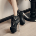 Trendy Round Toe Rivet Decorative Chunky Super High Heel Black PU Short Martin Boots