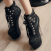 Trendy Round Toe Rivet Decorative Chunky Super High Heel Black PU Short Martin Boots