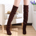 Winter Fashion Round Toe Slip on Stiletto High Heel Brown Suede Over the Knee Cavalier Boots