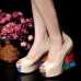 Cheap Fashion Round Peep Toe Chunky High Heels Beige PU  Pumps