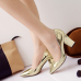 Fashion Pointed Closed Toe Shallow Mouth Design Chunky High Heel Gold PU Basic Pumps