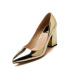 Fashion Pointed Closed Toe Shallow Mouth Design Chunky High Heel Gold PU Basic Pumps