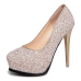 Fashion Round Closed Toe Platform Stiletto Super High Heel Champagne PU Basic Pumps