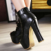 Fashion Round Peep Toe Cut-out Platform Chunky Super High Heel Black PU Basic Pumps