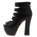 Fashion Round Peep Toe Cut-out Platform Chunky Super High Heel Black PU Basic Pumps