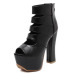 Fashion Round Peep Toe Cut-out Platform Chunky Super High Heel Black PU Basic Pumps