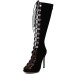 Fashion Round Peep Toe Hollow-out Lace-up Stiletto Super High Heel Black PU Basic Pumps