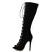 Fashion Round Peep Toe Hollow-out Lace-up Stiletto Super High Heel Black PU Basic Pumps