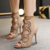 Fashion Round Peep Toe Lace-up Hollow-out Stiletto Super High Heel Apricot PU Basic Pumps