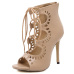 Fashion Round Peep Toe Lace-up Hollow-out Stiletto Super High Heel Apricot PU Basic Pumps