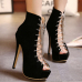 Fashion Round Peep Toe Lace-up Stiletto Super High Heel Black PU Basic Pumps