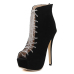 Fashion Round Peep Toe Lace-up Stiletto Super High Heel Black PU Basic Pumps