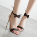 Stylish Open Toe Bow-Tie Decorative Hollow-out Stiletto Super High Heel Black PU Ankle Strap Pumps