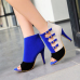 Stylish Open-Toed Buckle Color Block Patchwork Stiletto Super High Heel Blue PU Basic Pumps