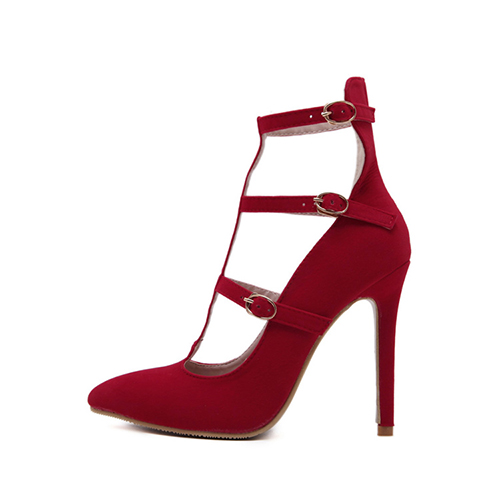 Stylish Pointed Closed Toe Hollow-out Stiletto Super High Heel Red Suede Pumps