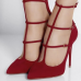 Stylish Pointed Closed Toe Hollow-out Stiletto Super High Heel Red Suede Pumps