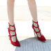 Stylish Pointed Closed Toe Hollow-out Stiletto Super High Heel Red Suede Pumps