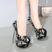 Stylish Round Toe Closed Toe Sequined Decorative Stiletto Super High Heel Black PU Basic Pumps