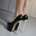 Trendy Round Peep Toe Color-block Patchwork Platform Stiletto Super High Heel Black PU Pumps